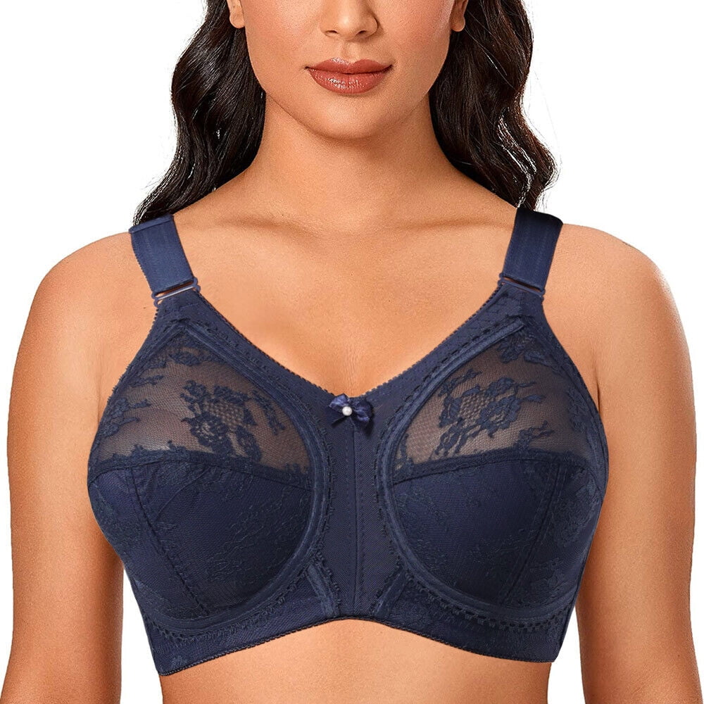  Womens Plus Size Full Coverage Underwire Unlined Minimizer  Lace Bra Heliotrope 48F