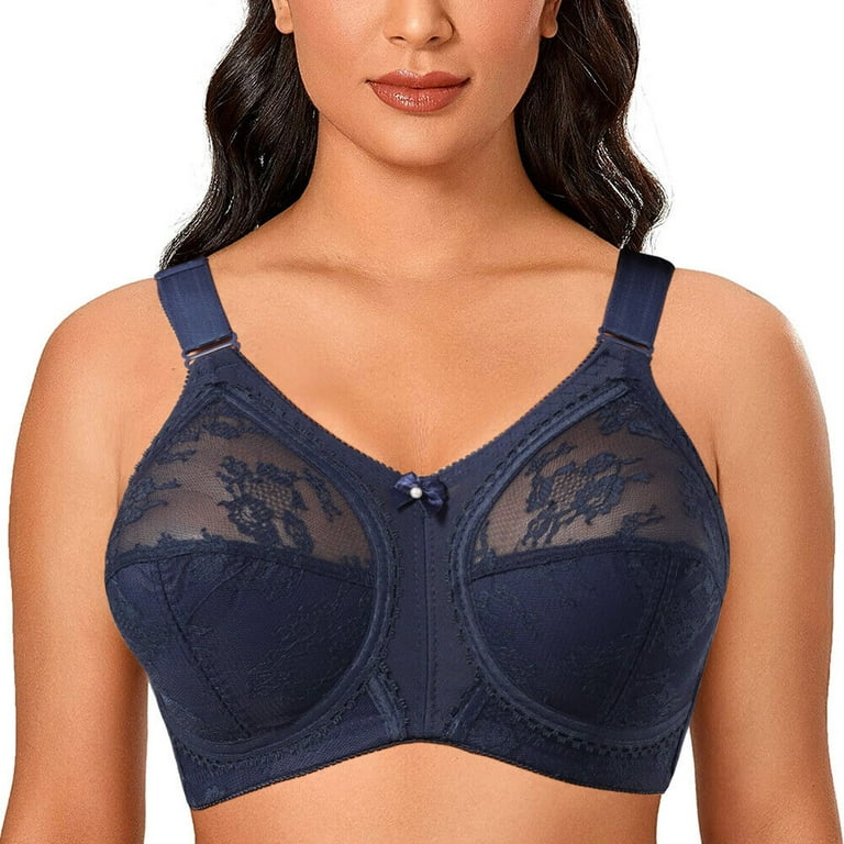 Women's Plus Size Minimizer Sleep Unlined Full Coverage Lace Wirefree Bra  48G 