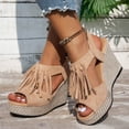 thumbnail image 2 of Platform Wedge Dress Sandals for Women 2025 Summer Beach Boho Tassel Chunky High Heel Peep Toe Dressy Sandals, 2 of 7