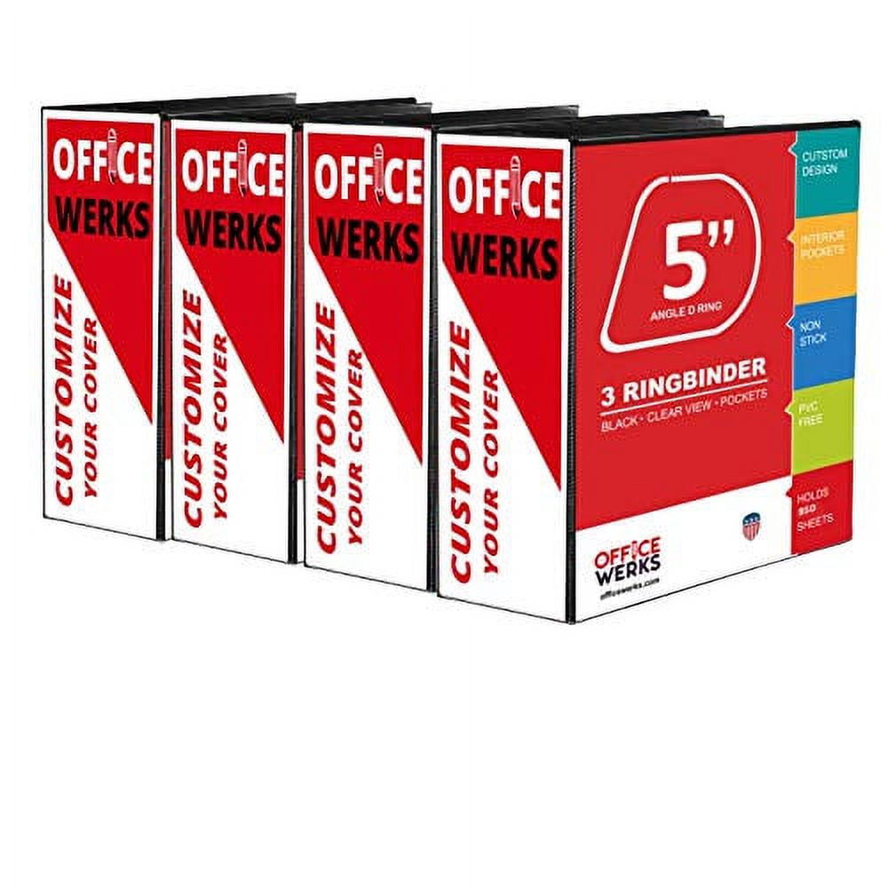 3 Ring Binder, Professional D Ring Binder, Presentation Folder 8.5 x 11 with Pockets, Clear View White Binder (5 Inch (4 Pack), Black)