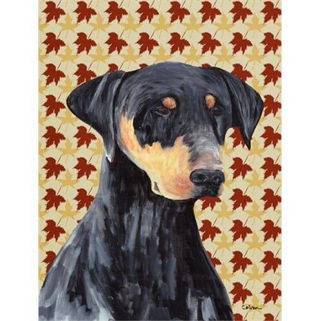 Carolines Treasures SC9217CHF 40 x 40 In. Doberman Fall Leaves Portrait Flag Canvas- House Size