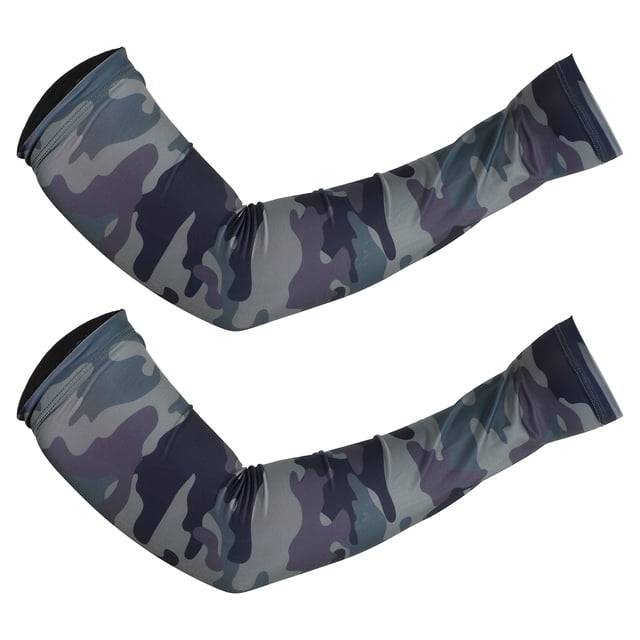 Unique Bargains 1 Pair Basketball Camouflage Arm Compression Sleeve L Size Green-gray-blue