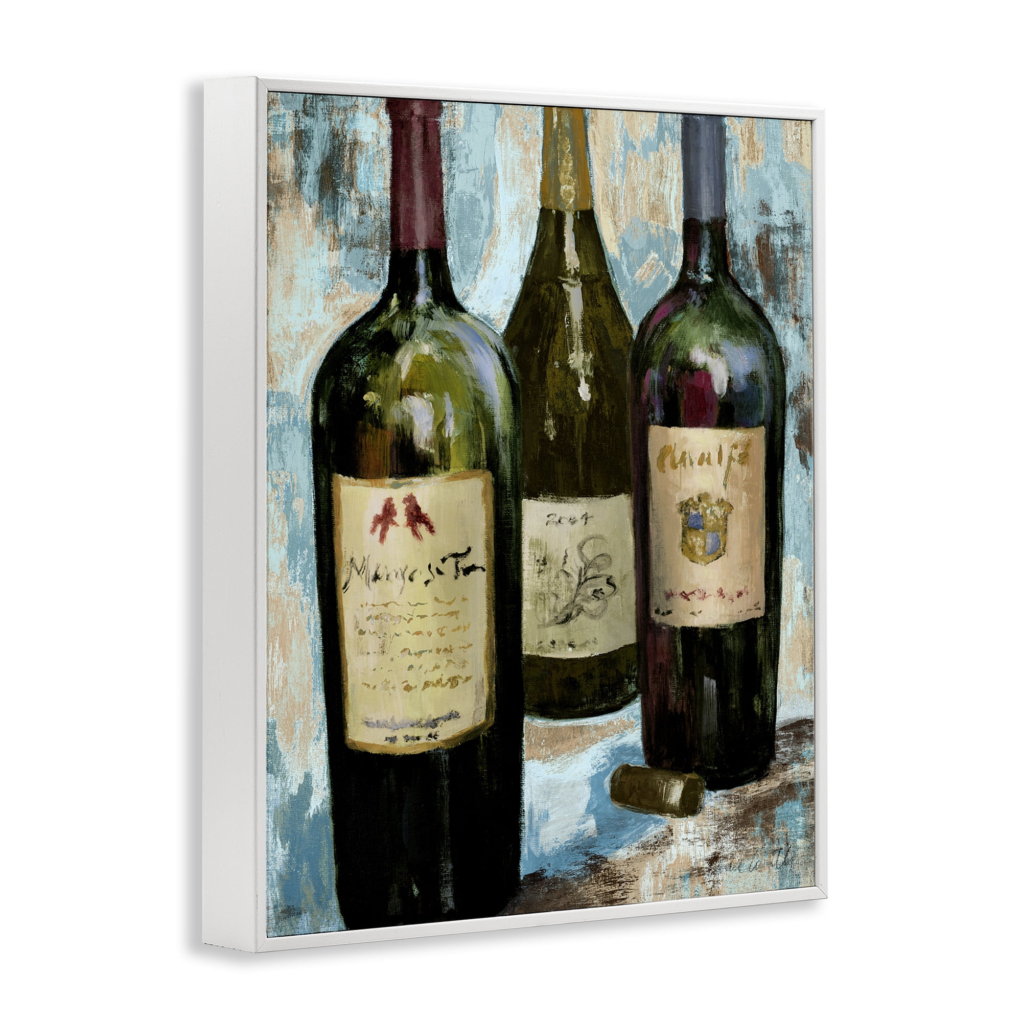 Stupell Industries Labeled Wine Bottle Trio White Framed Giclee Art, design by Lanie Loreth