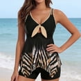 thumbnail image 4 of XUNKUSGA Tankini Swimsuits for Women Trendy Floral Print V-Neck Tie Knot Flowy Swim Dress with Boyshorts Fashion Tummy Control Boho Womens Swimsuits,Blue,2XL, 4 of 6