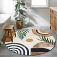 thumbnail image 4 of Abstract Boho Large Area Rugs for Bedroom Living Room, Soft Non Slip Carpet Bedside Rug, Bohemian Palm Leaf Geometric Leaf Circle Round Floor Cover Kitchen Accent Rug 3' for Dining Room/Office, 4 of 9