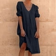 thumbnail image 2 of Liquidation d'Été 2025! Robe pour Femme Grande Taille, Liquidation de Robes d'Été pour Femmes, Combinaison d'Été pour Femme en Coton et Lin à Manches Courtes, Col en V, Manches Courtes, Jupe Longue, 2 of 5