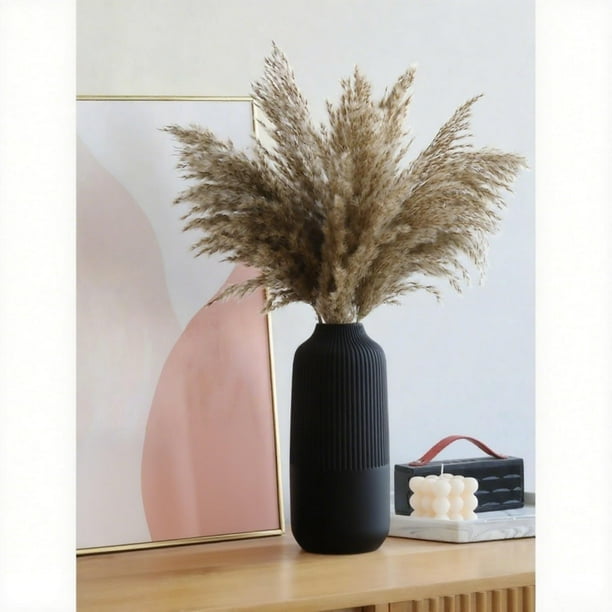 Jarrón de cerámica negro, jarrón de flores en estilo nórdico, jarrones negros para zacate de pampa, decoración bohemia grande mate, jarrones decoración del hogar para centros de mesa