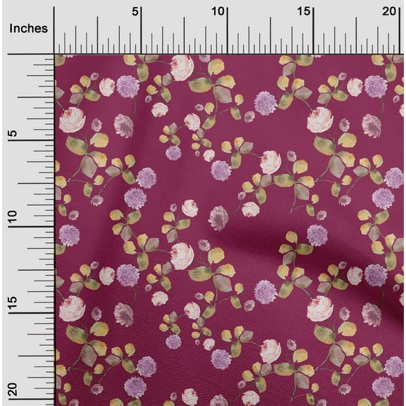 oneOone Viscose Jersey Burgundy Fabric Flower & Leaves Watercolor Sewing Craft Project Fabric Prints By Yard 60 Inche Wide