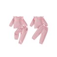 thumbnail image 2 of RUINIXCW Toddler Baby Girl Spring Fall Winter Clothes Infant Baby Girls 2 Pieces Outfit Twist Textured Jacquard Long Sleeve Crewneck Sweatshirt and Pockets Pants Set, 2 of 9