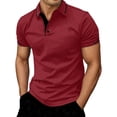 thumbnail image 2 of Men Polo Shirts Solid Color Slim Fit Casual Short Sleeve Button Down Collar Breathable Stretchable Summer Top Golf Shirts for Men Brick Red L, 2 of 7
