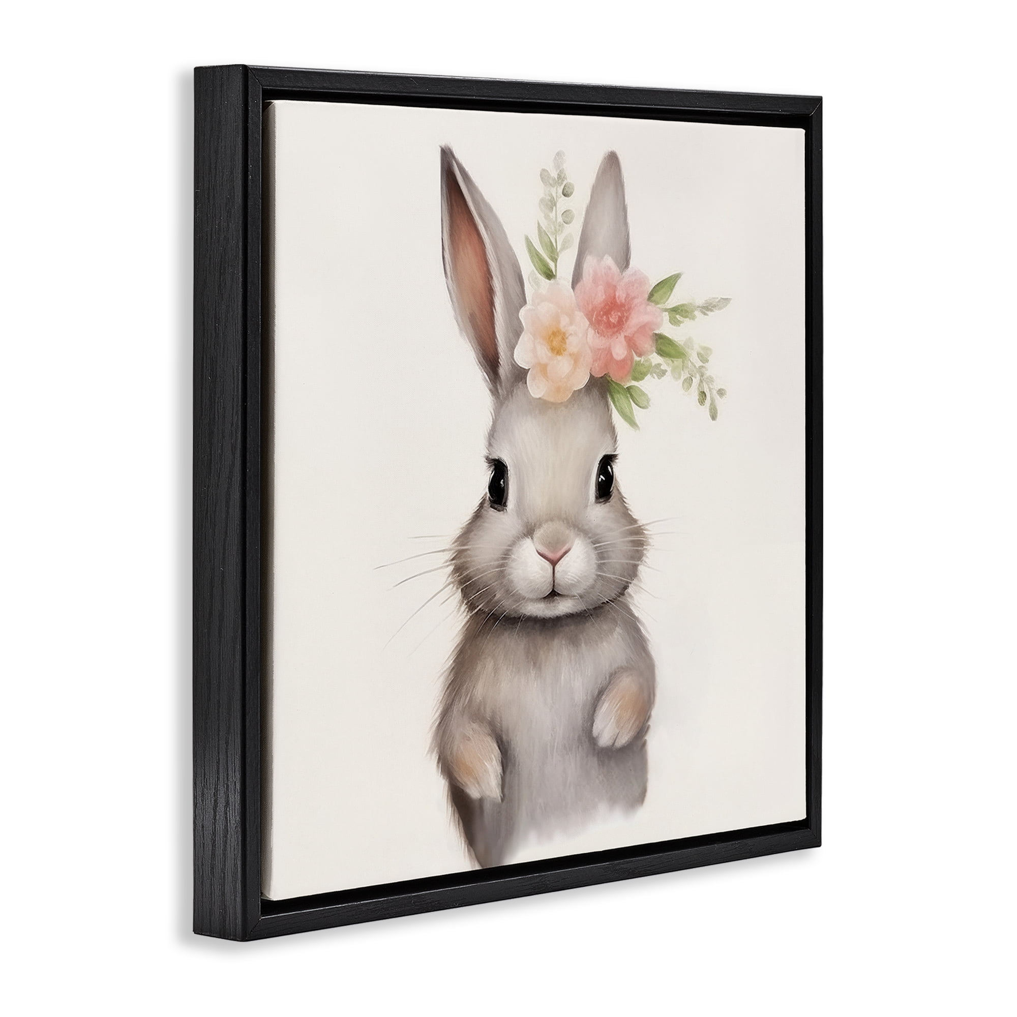 Stupell Industries Sweet Floral Crowned Bunny Black Framed Floater Canvas Wall Art, design by Lazar Studio