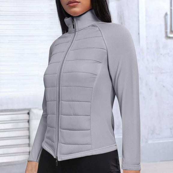 Sriper Winter Quilted Jacket for Women Stand Collar Zip up Thermal Padded Coats 2025 Long Sleeve Windproof Thick Warm Puffer Jackets Ladies Soild Color Lightweight Outerwear Fit Casaul Daily