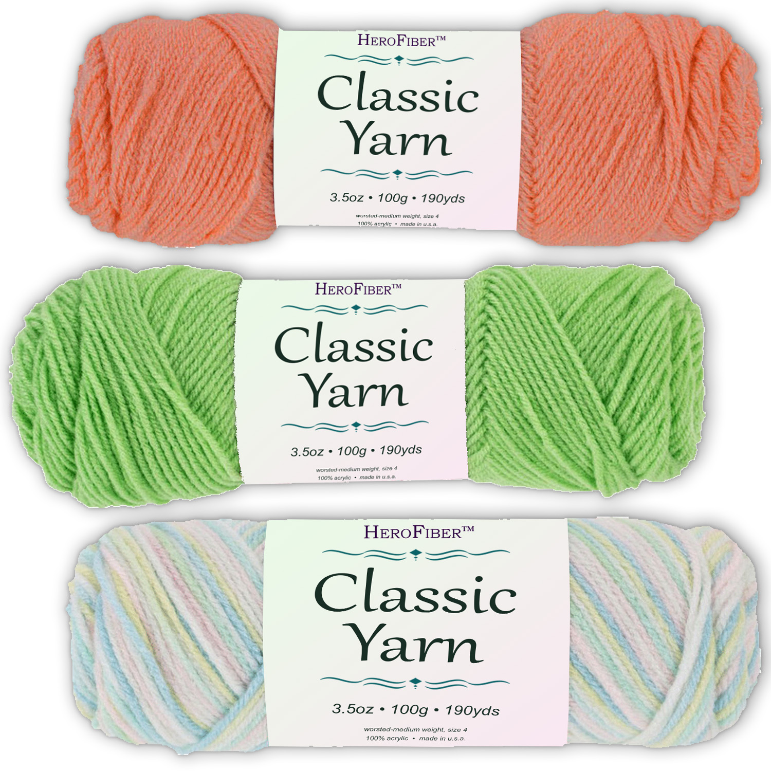 Soft Acrylic Yarn 3Pack, 3.5oz / ball, Pink Coral + Green Lime + Blend