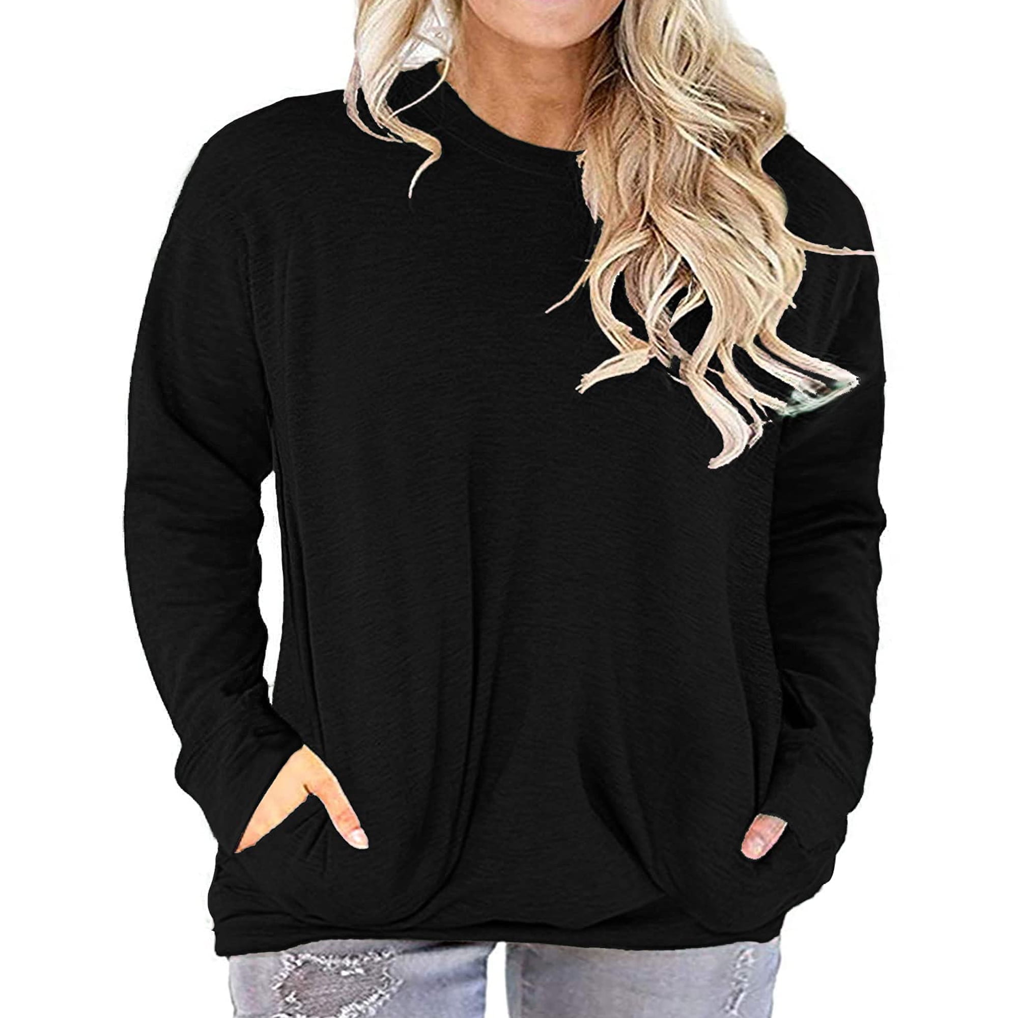 Aniywn Women Round Neck Long Sleeve Star Print Pullover Sweatshirt Spring Autumn Lightweight Tops Blouse 