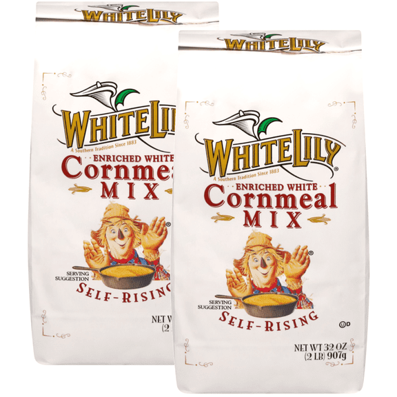 White Lily Enriched White Self Rising Corn Meal, 2 lb Bag, Kosher (Pack of 2)