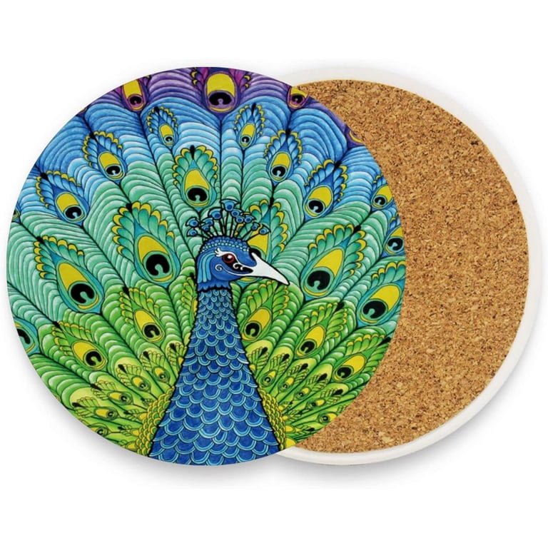 Large Cat Shape Coasters Set Of 2 - 4.7 Inch Absorbent Cotton Drink Coasters For Coffee Table Protection