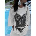 thumbnail image 3 of Camiseta de algodón informal de gran tamaño para mujer, ropa de calle holgada con letras estampadas, camiseta de manga corta Unisex, moda urbana de verano, 3 of 5