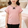 thumbnail image 4 of YunPes Tween Girls Ribbed Short Sleeve T Shirt Lettuce Trim Crew Neck Tees Tops Summer Cute Casual Bowknot Clothes for Kids, 4 of 5