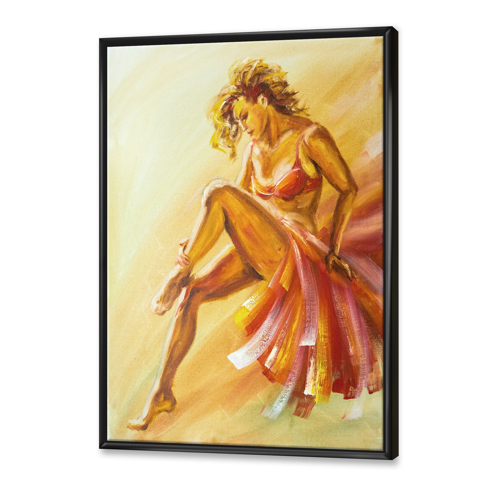 Designart 'Warm Coloured Flamenco Woman Dancer' Modern Framed Canvas Wall Art Print