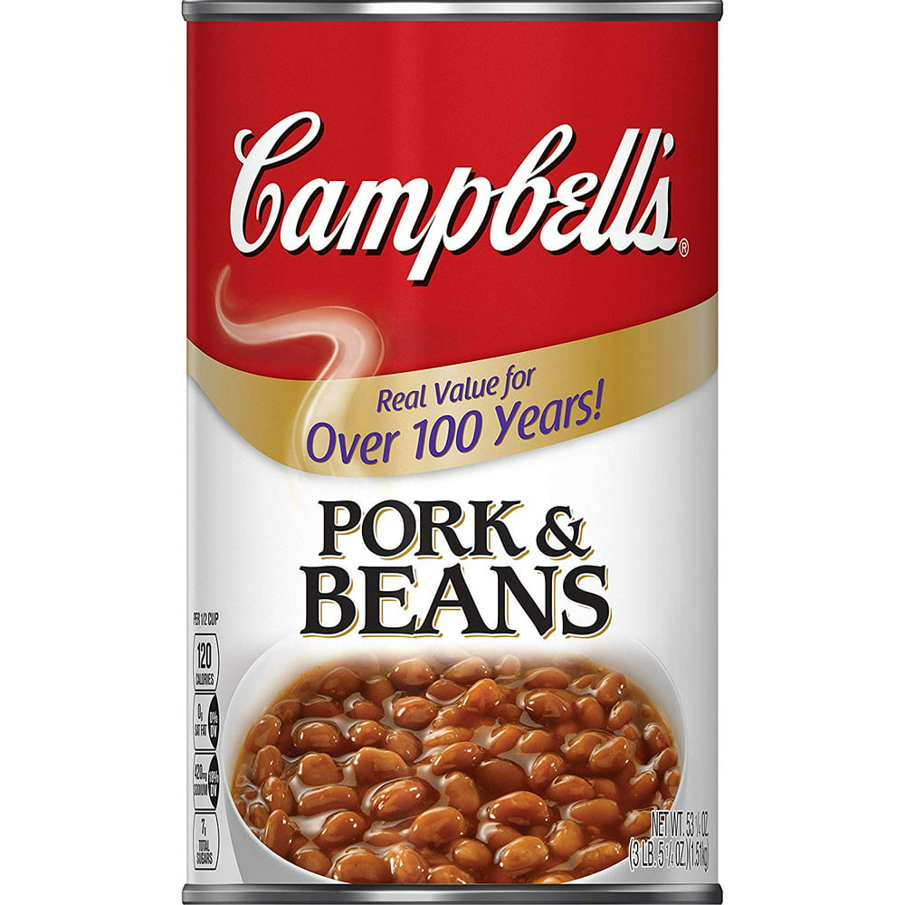 Campbells Canned Beans, Pork and Beans, 53.25 oz. Can (Pack of 12 Large Cans Of Pork And Beans