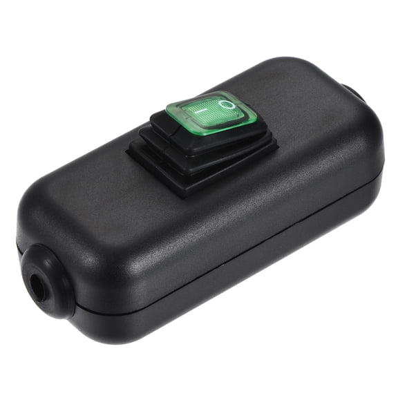 Uxcell Waterproof Appliance Switch, AC 250V 6A ON/OFF Inline Cord Green Light Rocker Switches IP67 for Lamp Black