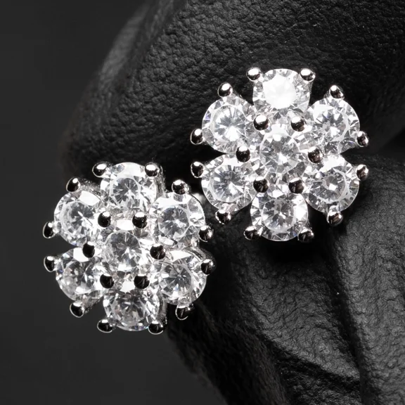2Ct Round Cut Lab Created Diamond Screw Back Flower Stud Earrings in 14k White Gold Plated