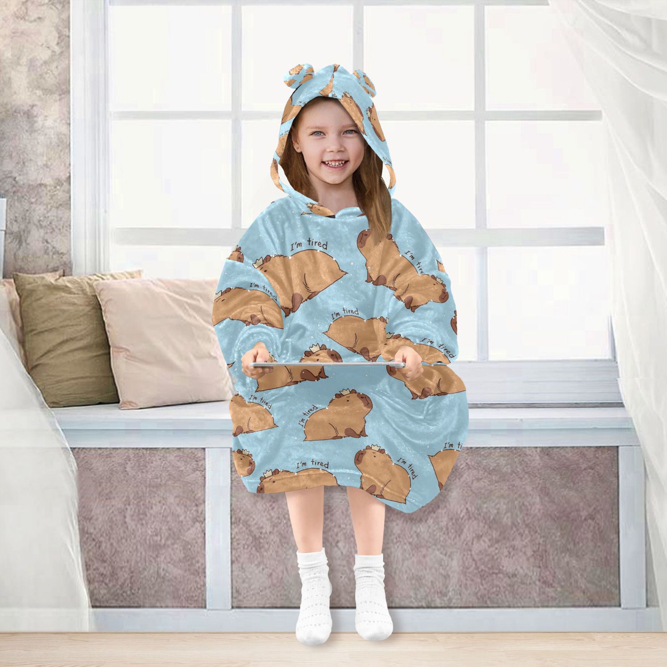 joogoo Wearable Blanket Hoodie for Capybara Animals Oversized Sherpa Hooded 3-14 YR M