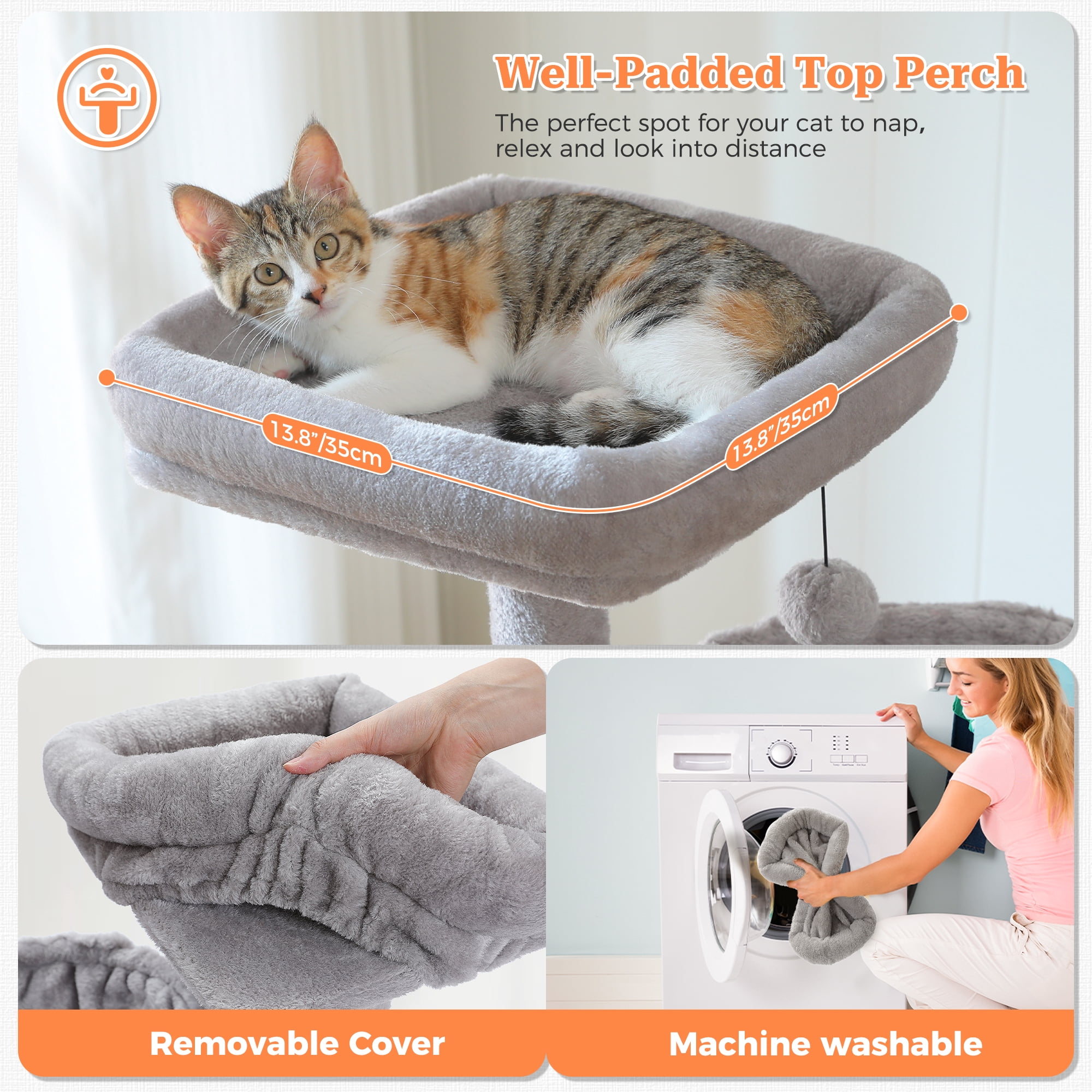 PAWZ Road 49" Large Cat Tree Multi-Level Scratcher with Two Hammocks&Condo for Indoor Cats Gray