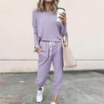 thumbnail image 2 of Dazajoo Long Sleeve Sweatsuits for Women 2 Piece Outfit Round Neck Pullover and Drawstring Pants with Pockets Matching Sets 2025 Fall Solid Color Outdoor Lounge Suits,Purple,L, 2 of 6