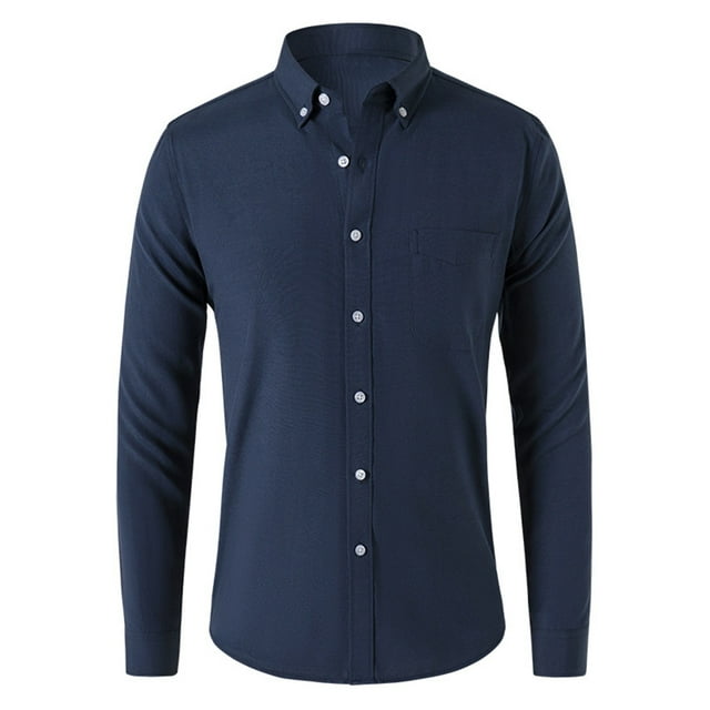 Admvng Work Shirts For Men Casual Cardigan Solid Color Textile Long Sleeved Shirt M-5XL