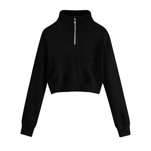 VISALY Half Zip Pullover Tunic Sweatshirt Sweatshirt for Women Fall Winter Tops Long Sleeve Shirts Oversized Tshirts Round Neck Basic Sweatshirt Pullover Sweatshirt Plain Sweatshirt Women Black L