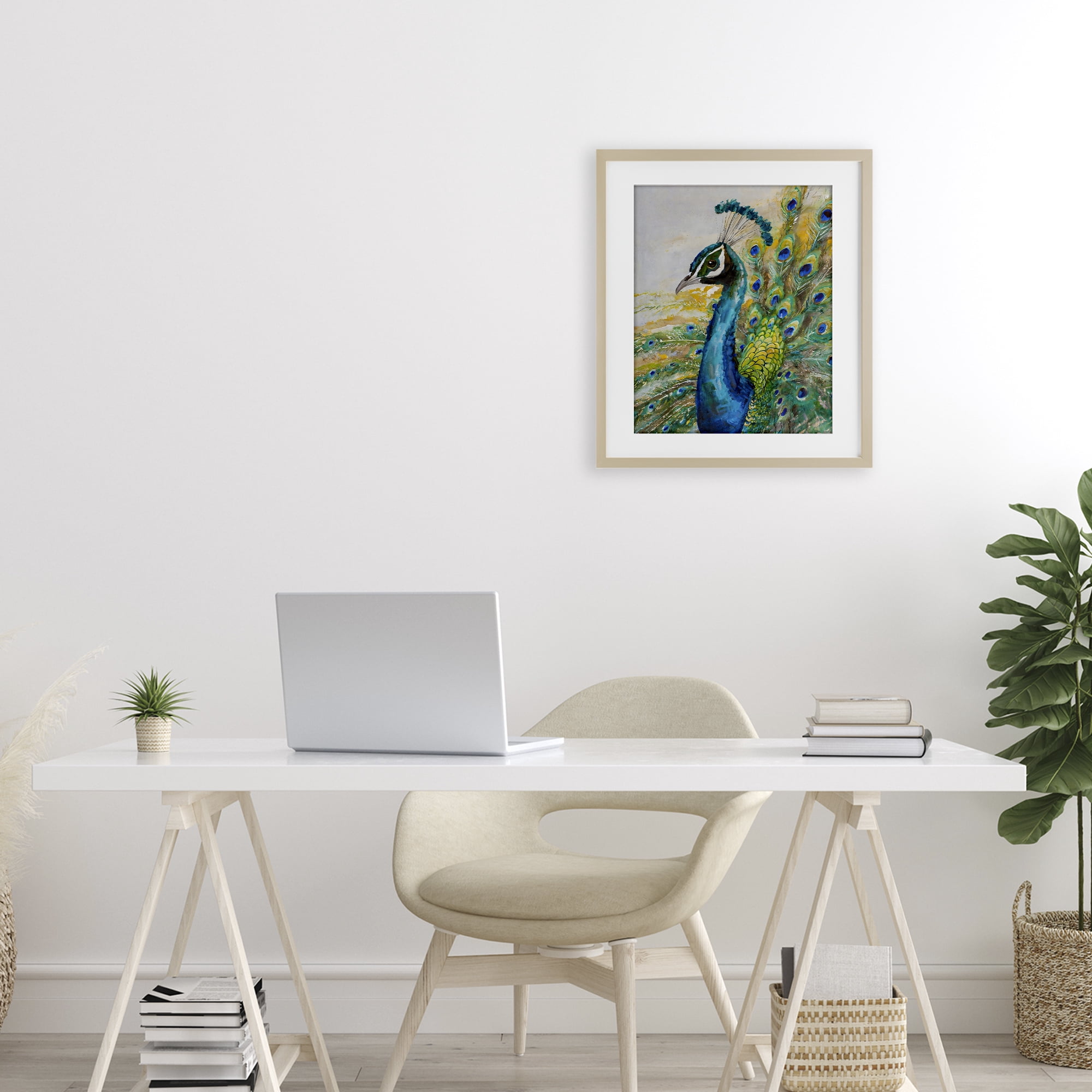 Stupell Industries Regal Blue Peacock Feathers Birch Framed Print Under Glass, design by Creative Studio