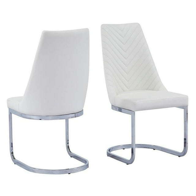 Chaises Latérales en Faux Cuir Blanc et Base en Acier Inoxydable (Ensemble de 2)