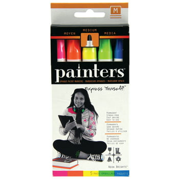 Painters Medium Point Neon Assorted Colors Permanent Paint Pens, 5 Count