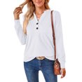 thumbnail image 2 of SHIBEVER Women Fall Tops V Neck Shirts Long Sleeve Button Down Tunic Tops Henley Blouses Loose Fit Basic T Shirt Casual Solid Color White Size S, 2 of 5