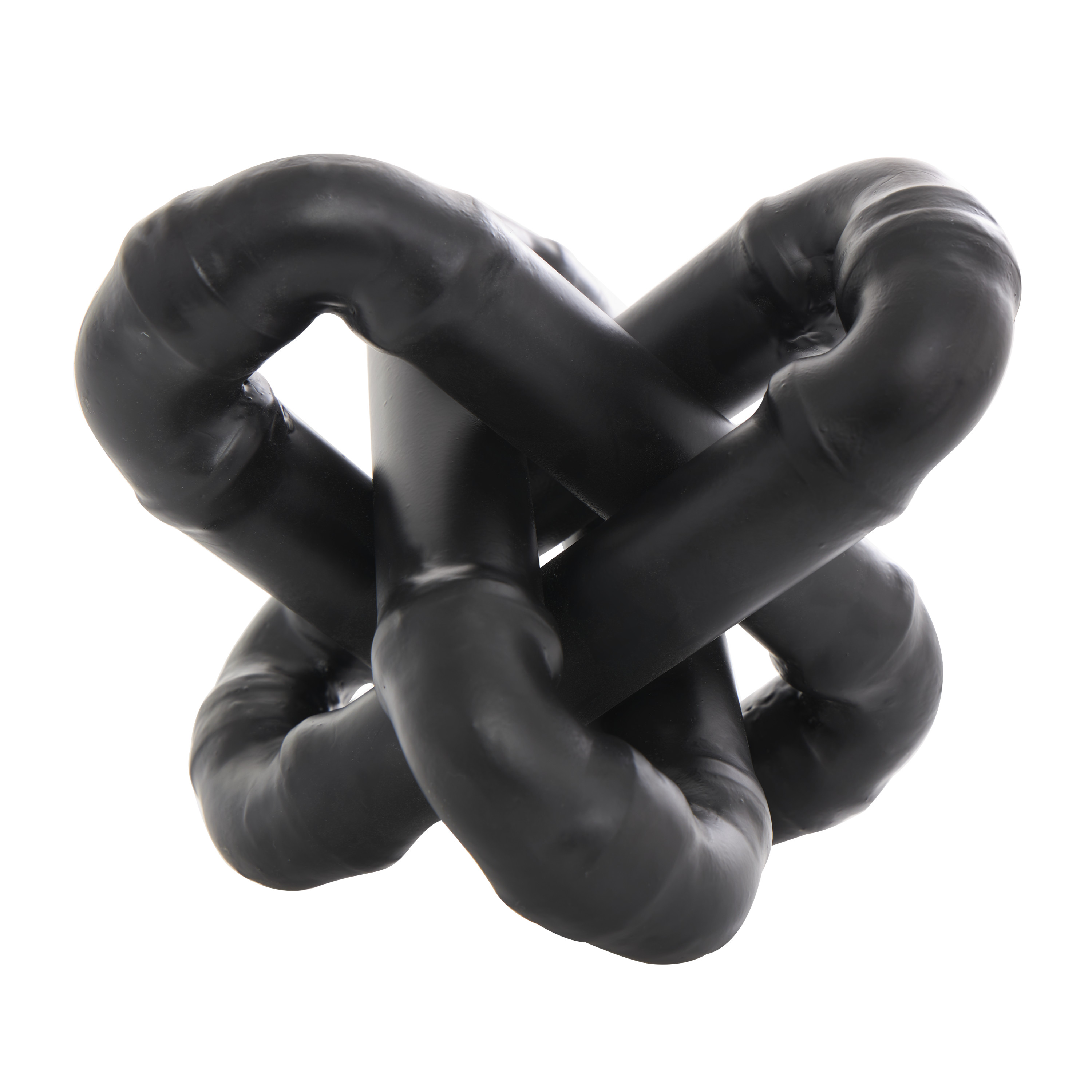 CosmoLiving by Cosmopolitan Black Metal Geometric Chain Link Jack Decorative Sculpture with Dimensional Ridges, 9" x 9" x 7"