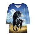 thumbnail image 4 of Women's Tops, Tees & Blouses 3/4 Sleeve,Womens Tops Horse Printed 3/4 Sleeve Western Vintage 3D Graphic T Shirts Vneck Funny Gift Shirts Equestrian Cowgirl Blouse, 4 of 5