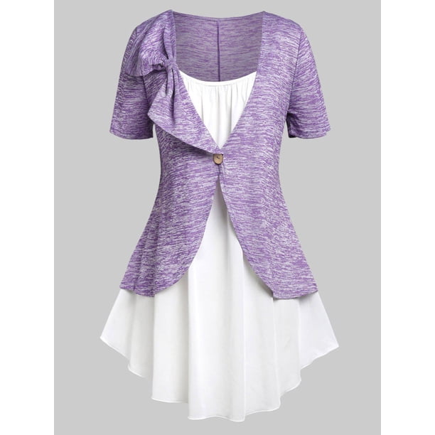 Talla grande Tamaño de Tinte Faux Twinset Tee Rosegal Camisetas tallas grandes