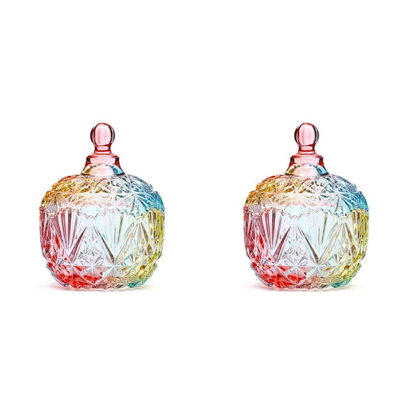 witspace Glass Candy Dish with Lid,Rainbow Candy Jar with Lid,Colorful Embossed Vintage Candy Bowl with Lid for Office Desk Coffee Table,Buffet Storage Cookie Decorative Jar(3.93*5.31 Inch, Colored)
