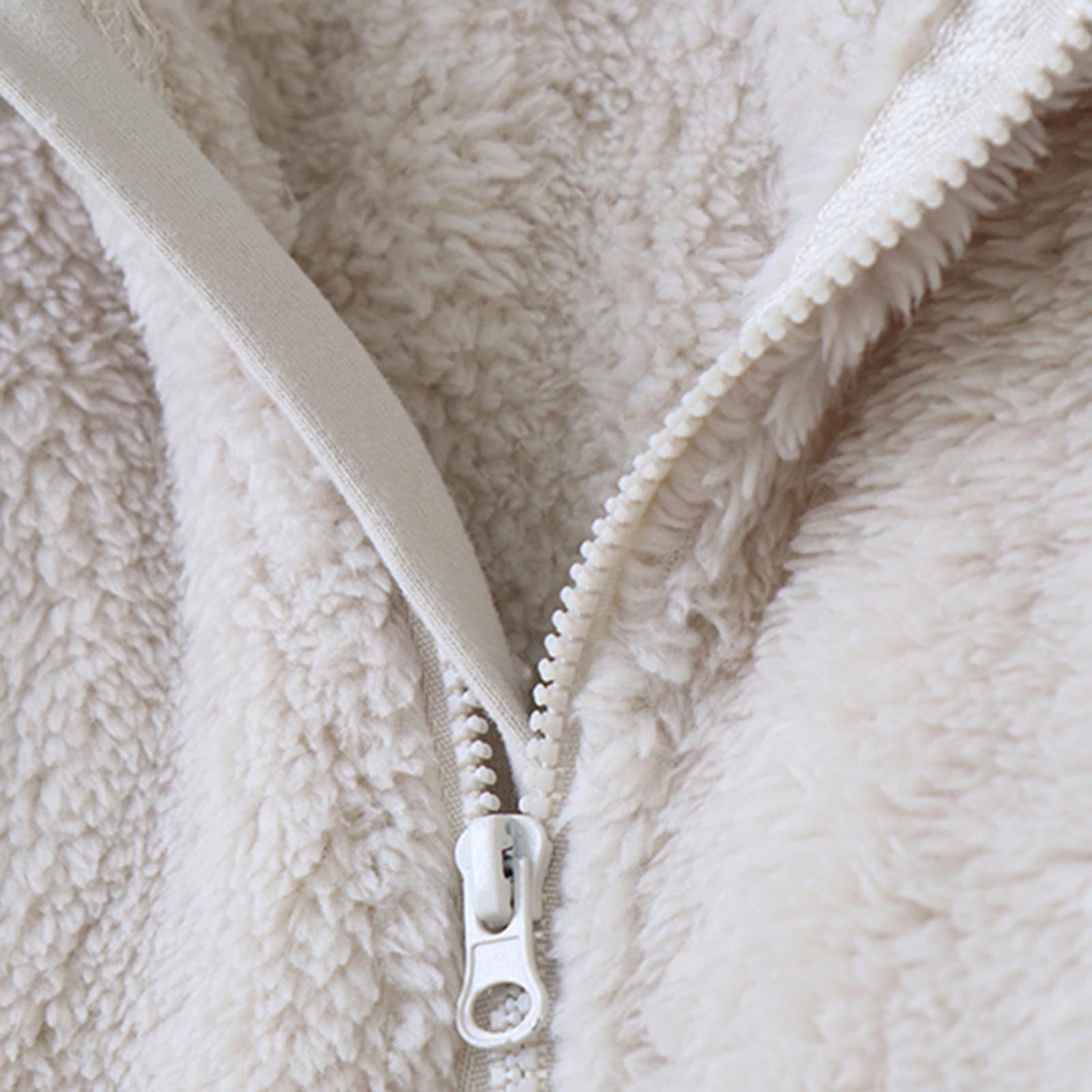 Baby Fleece Jumpsuit 3-12m Zip Up Footie Bear Ear Hooded Romper Long Sleeve Onesie Outwear Girls Boys Winter Clothes, Beige, 3-6 Months