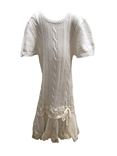 Nickanny's Drop Waist Cable Knit Ivory Short Sleeve Sweater Dress with Lace Tulle Skirt (3t), Infant Girl's, Beige
