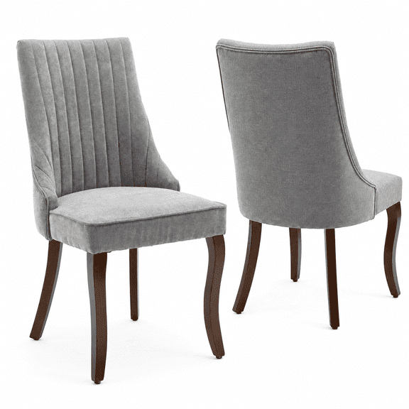 Upholstered Dining Chairs Set of 2, LEGAHOME Farmhouse Dining Room Chairs For Kitchen, Linen Kitchen Wood Chairs with High Back, 300lbs Weight Capacity, Gray, 2Pcs