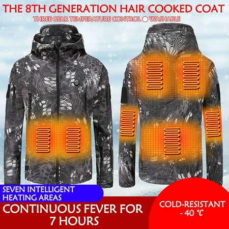 Qeaghou Camo Heated Jackets for Men 2024 Winter Warm Hooded Heated Hoodies Outdoor Water Resistant Windproof Hunting Jacket Deals Of The Day