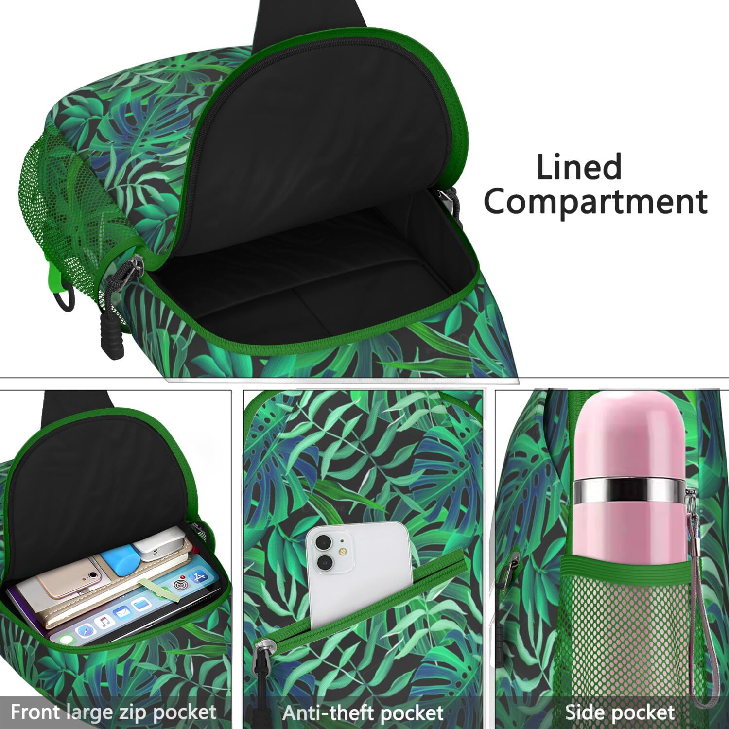 Resort Tropical Crossbody Bag - Anti-Theft Sling Bag with Secure Zippers - Versatile Wear for Commuting, Travel, Urban Style