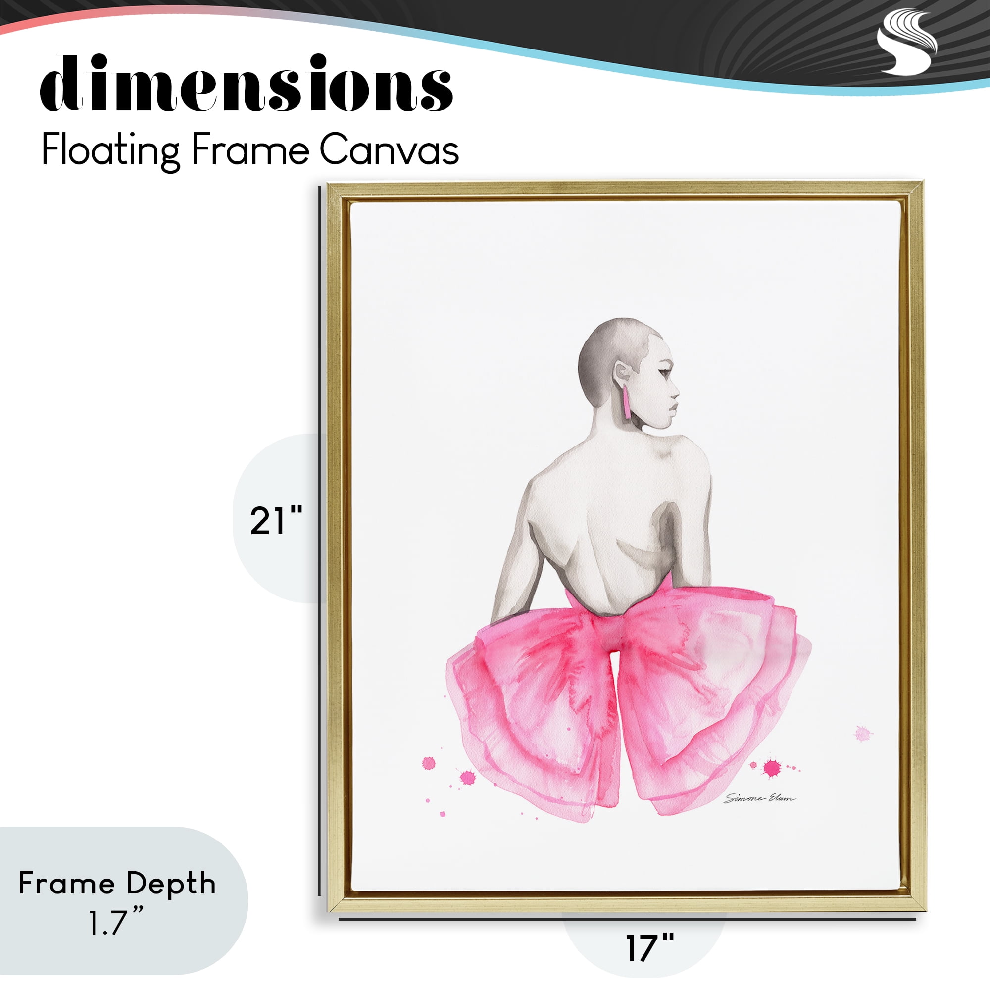 Stupell Industries Pink Bow Portrait From Behind Gold Framed Floater Canvas Wall Art, design by Simone Elum