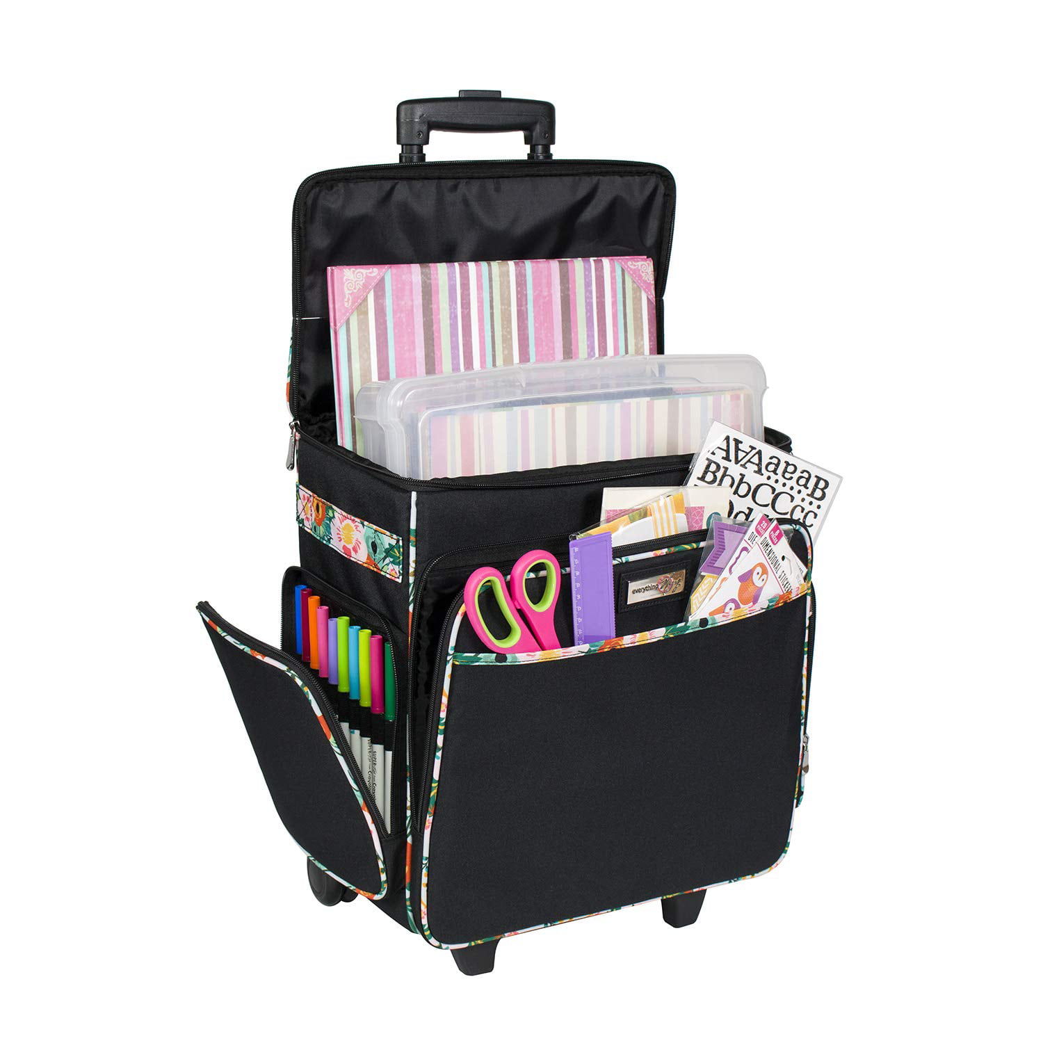 Everything Mary Rolling Scrapbook Storage Tote, Black & Floral