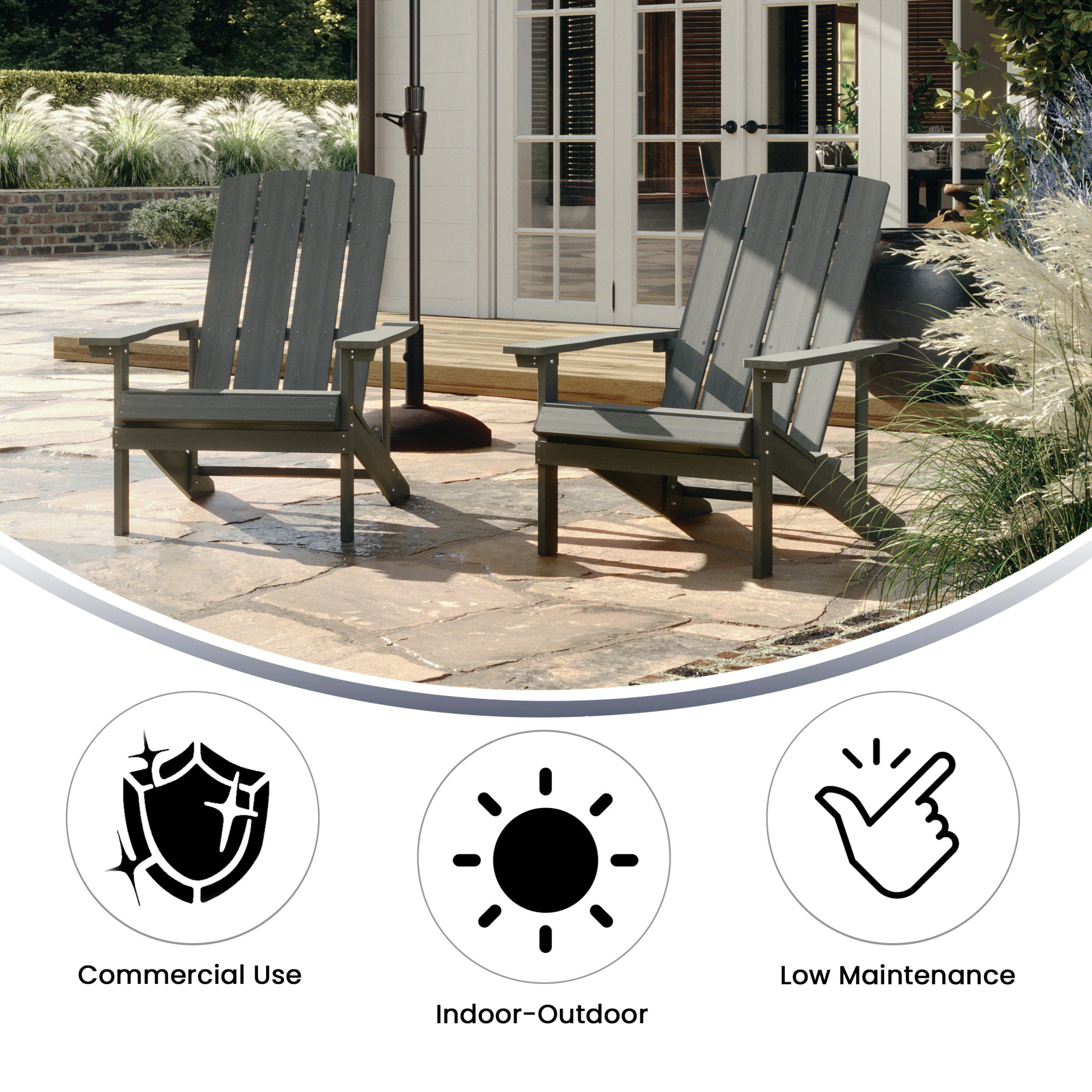 Flash Furniture Charlestown Indoor/Outdoor All Weather Faux Wood Adirondack Chair, Gray