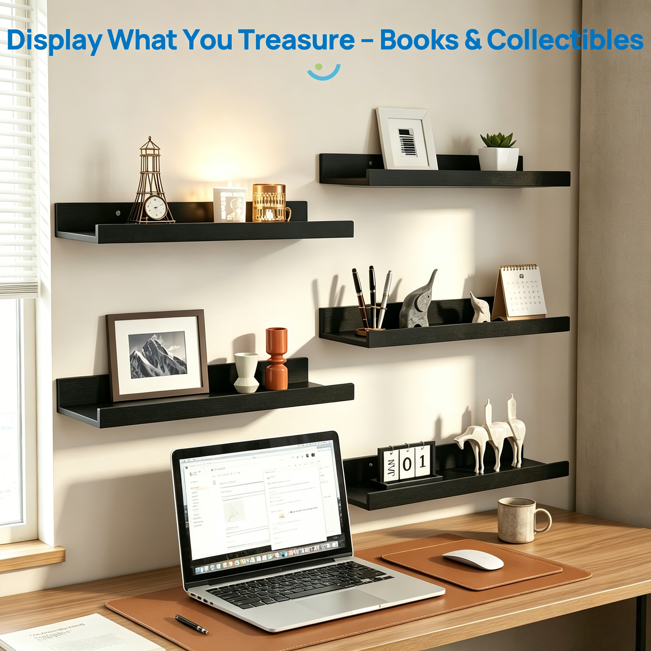 Sindcom Floating Wall Shelves, 16 Inch, 5-Pack, Black photo 6