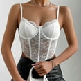 thumbnail image 2 of JGGSPWM Womens Summer Lace Bustier Mesh Sexy Vintage Spaghetti Strap Open Back Boned Corset Going Out Party Crop Top White S, 2 of 8