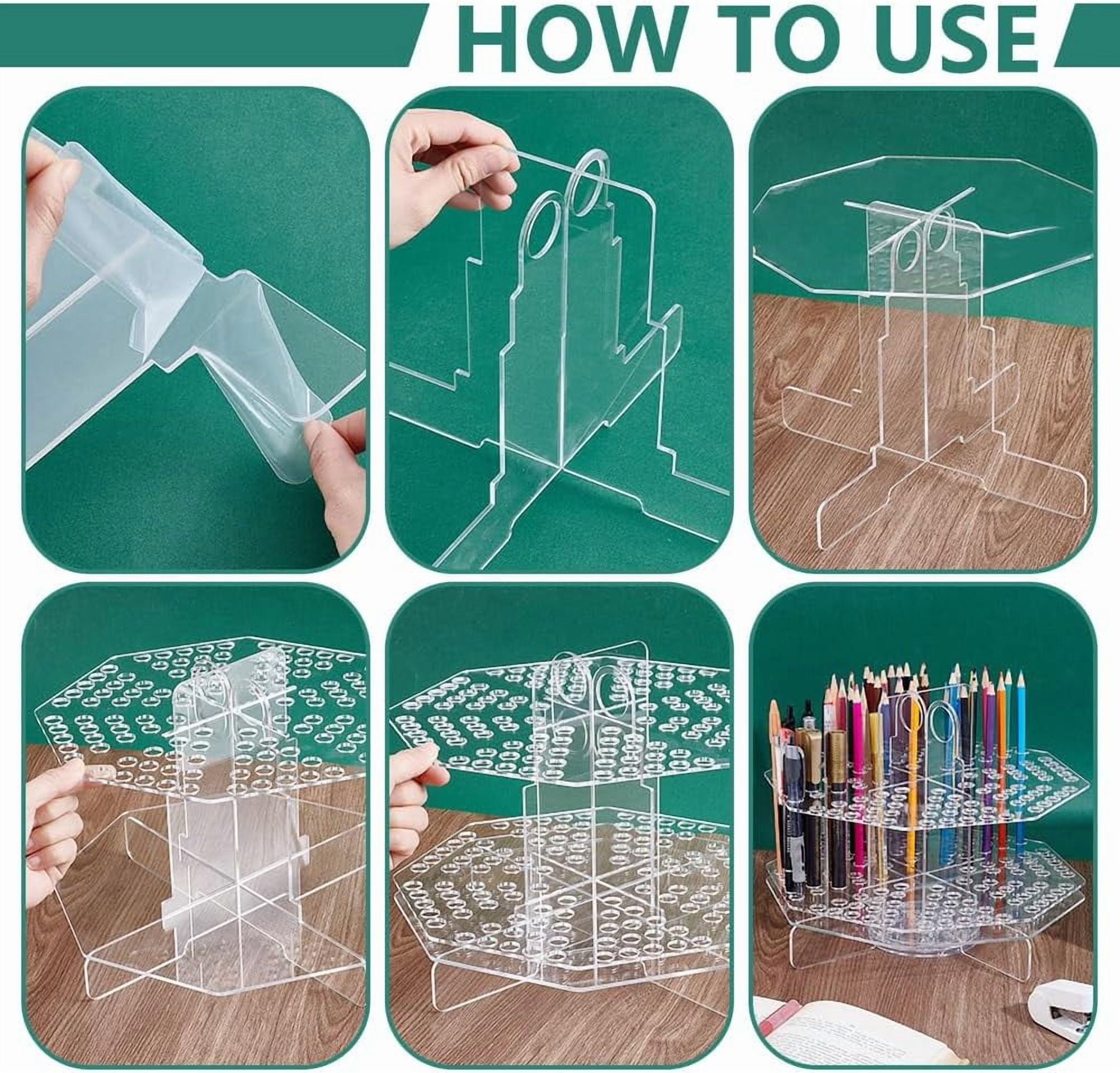 120 Slot Clear Pen Holder Acrylic Pencil Organizer 360° Rotating Marker Organizer Office Storage Supplies Holds for School Home Art Supply Makeup Brushes Storage Craft Shows Clear